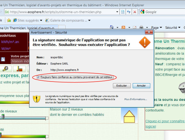 Alerte d'exécution de l'applet Java