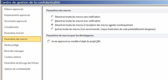 Param&eacute;trer les macros